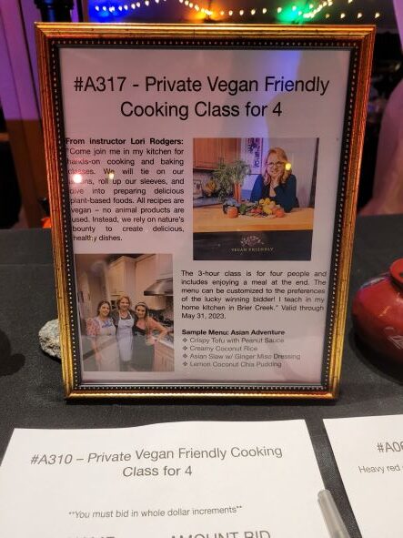 A picture of the menu for vegan cooking class.